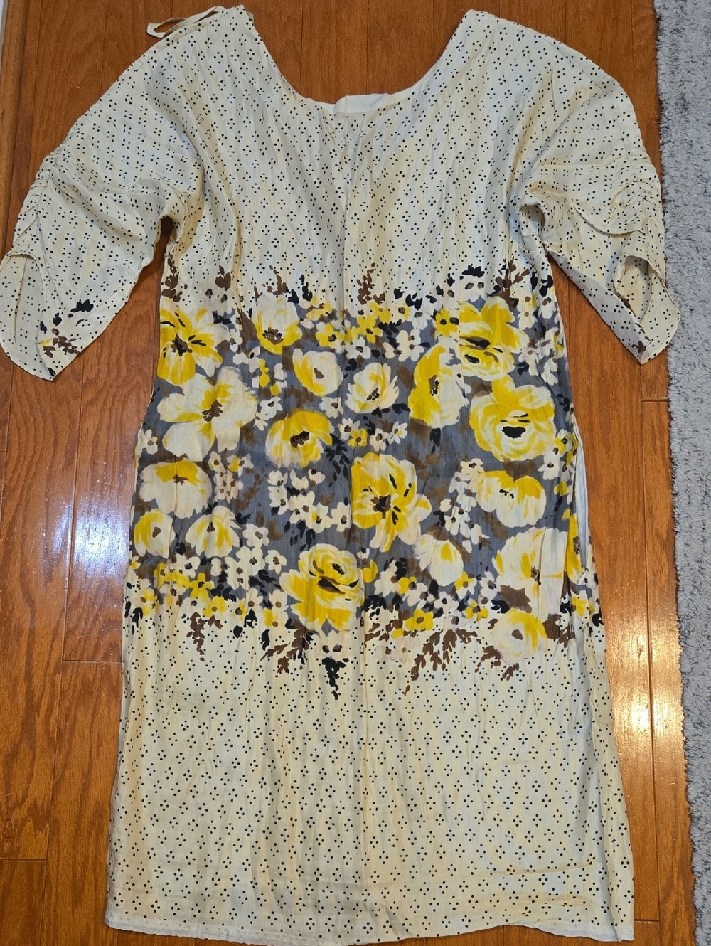 Meadow Rue (Anthro Brand) Cream Midi Dress with Yellow Floral Print Size 12 NWT